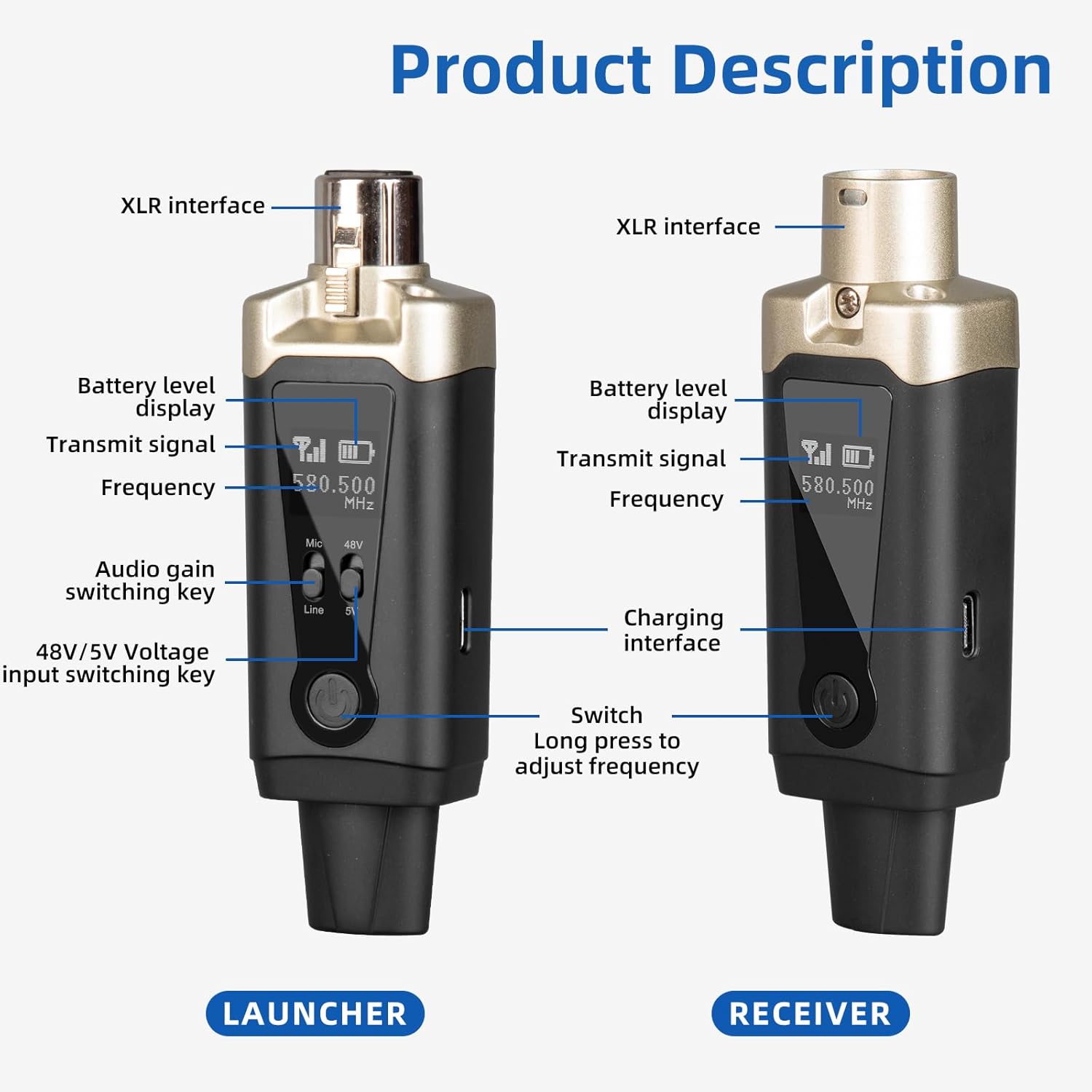 Sistema Inalámbrico Universal XLR | Convertidor de Micrófono (UHF Recargable)